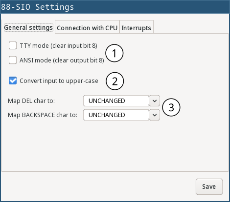 88-SIO CPU ports settings
