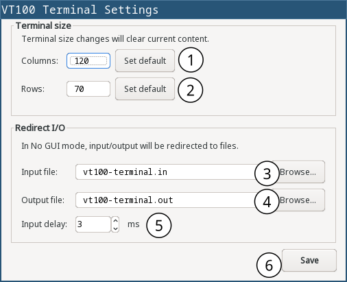 VT100-terminal settings