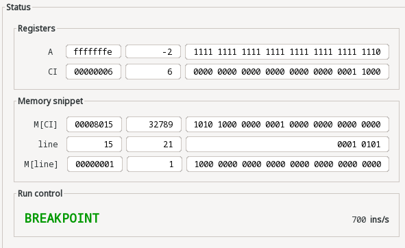 SSEM CPU Status panel GUI